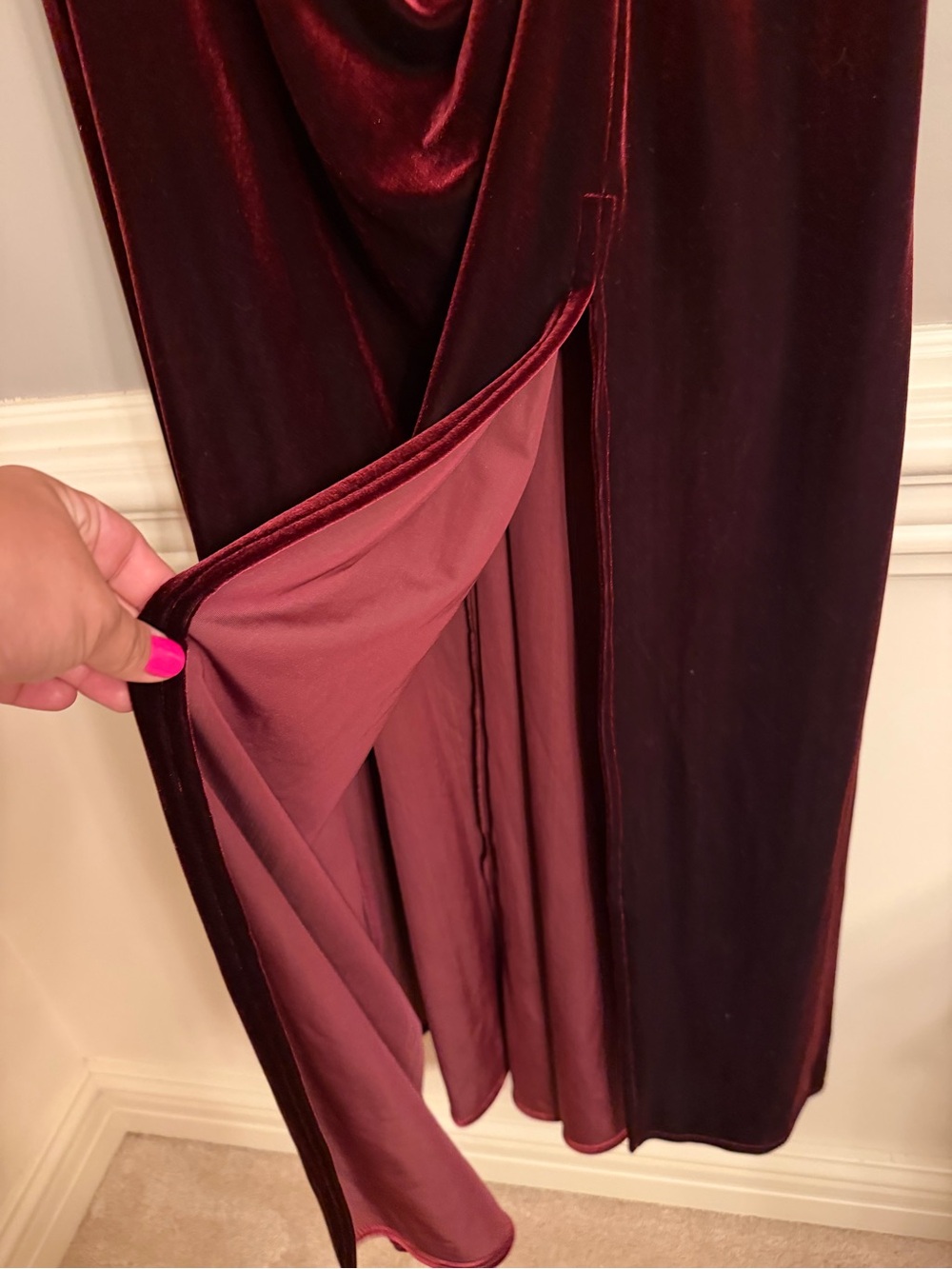 Tadashi Shoji Velvet Asymmetrical Gown Velvet Dress Burgundy X-Large (runs small - Picture 6 of 10